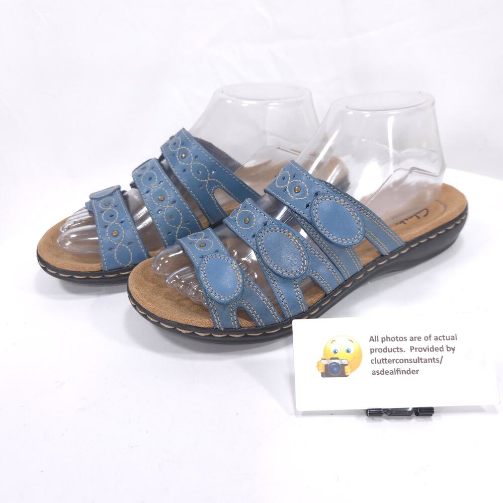 Clarks Collection Casual 3 Strap Slide Sandal Womens Size 6.5 15260 Blue